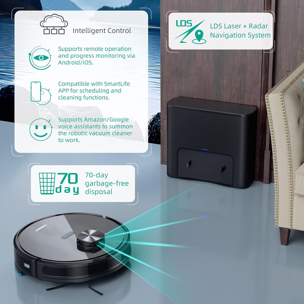 Robot Vacuum Cleaner with Mop Self Emptying;「70 Days* Hands-Free 」2.5L Self Emptying Station,Lidar Navigation WiFi/App/Alexa,Carpet Boost,4in1Robotic for Pet Hair Hard,Floor,Carpet
