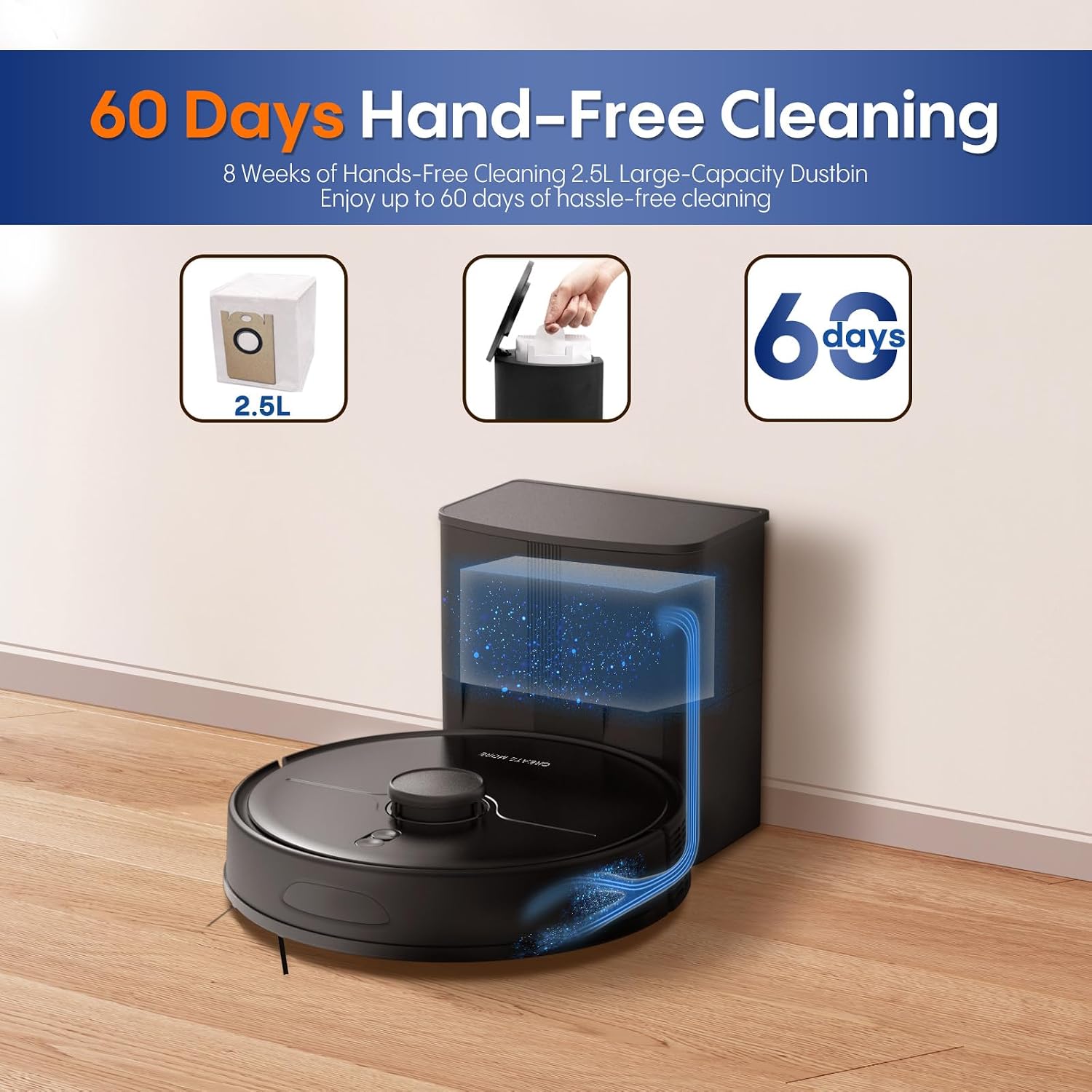 Robot Vacuum and Mop Combo, 5000Pa Powerful Suction, Advanced Smart Mapping, Ideal for Pet Hair, Dust