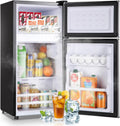 DEMULLER 2.4 Cu.ft Mini Fridge with Double Doors Silver Small Refrigerator with Separate Freezer & 7 Adjustable Temperature Control, Tiny Size & Personal Fridge Ideal for Office Apartment Dorm