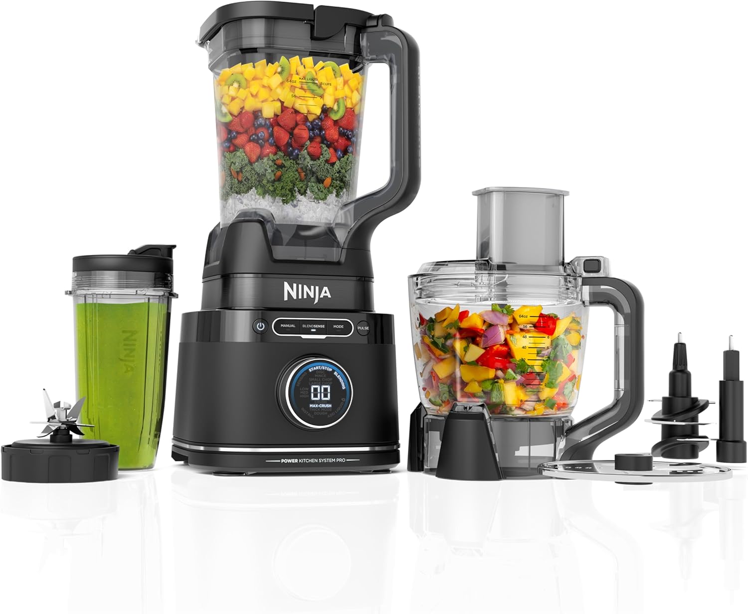 Ninja Kitchen System | Food Processor & Blender with BlendSense Technology | 8-Cup Bowl & 24-oz. To-Go Cup | For Smoothies, Cookie Dough, Salsa & More | 1800-Peak-Watt | Black | TB401