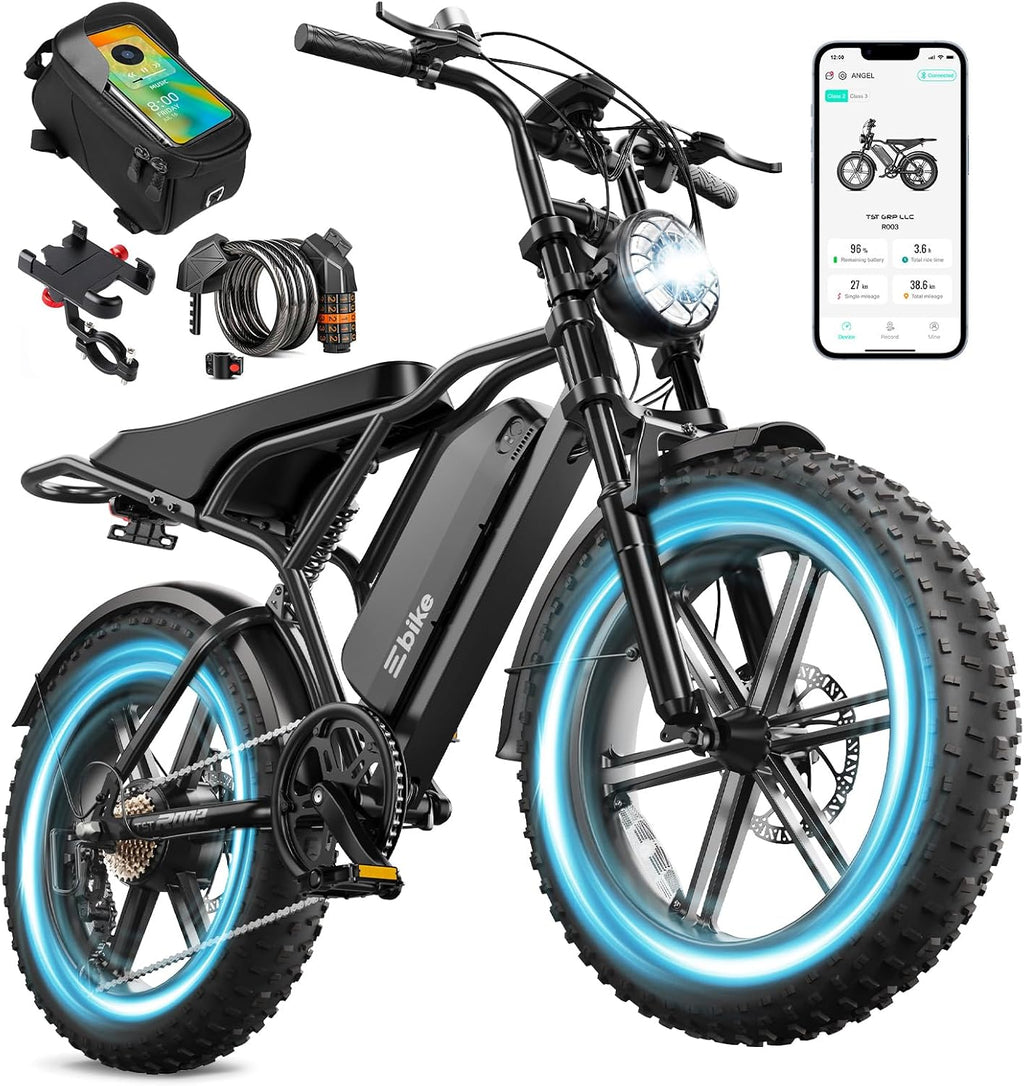 TST Electric Bike for Adults, 1500W Peak Motor 60 Miles Fat Tire Ebike with 48V 15Ah Removable Battery 20' Fat Tire Electric Bike, Full Suspension and 7-Speed