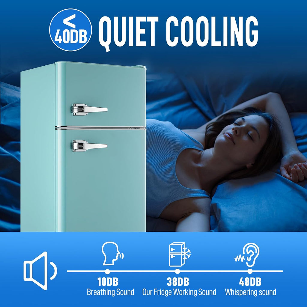 WANAI 2 Door 2 Handle Refrigerator with Freezer-on-top, Spacious 3.5 Cubic Feet Capacity Fridge with 7-Level Adjustable Thermostat & 2 Removable Shelves Blue