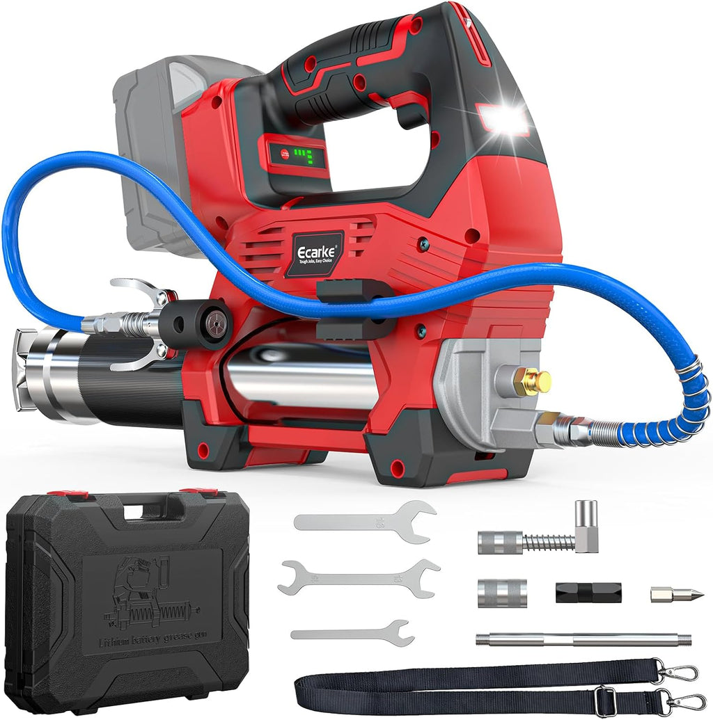 Ecarke Cordless Grease Gun Compatible with Milwaukee 18V Battery (Bare Tool), 3‑Speed Adjustable Flow, 12,000 PSI Max, 39' Hose, Works with Bulk & Cartridge Grease, for Farm/Truck/Construction
