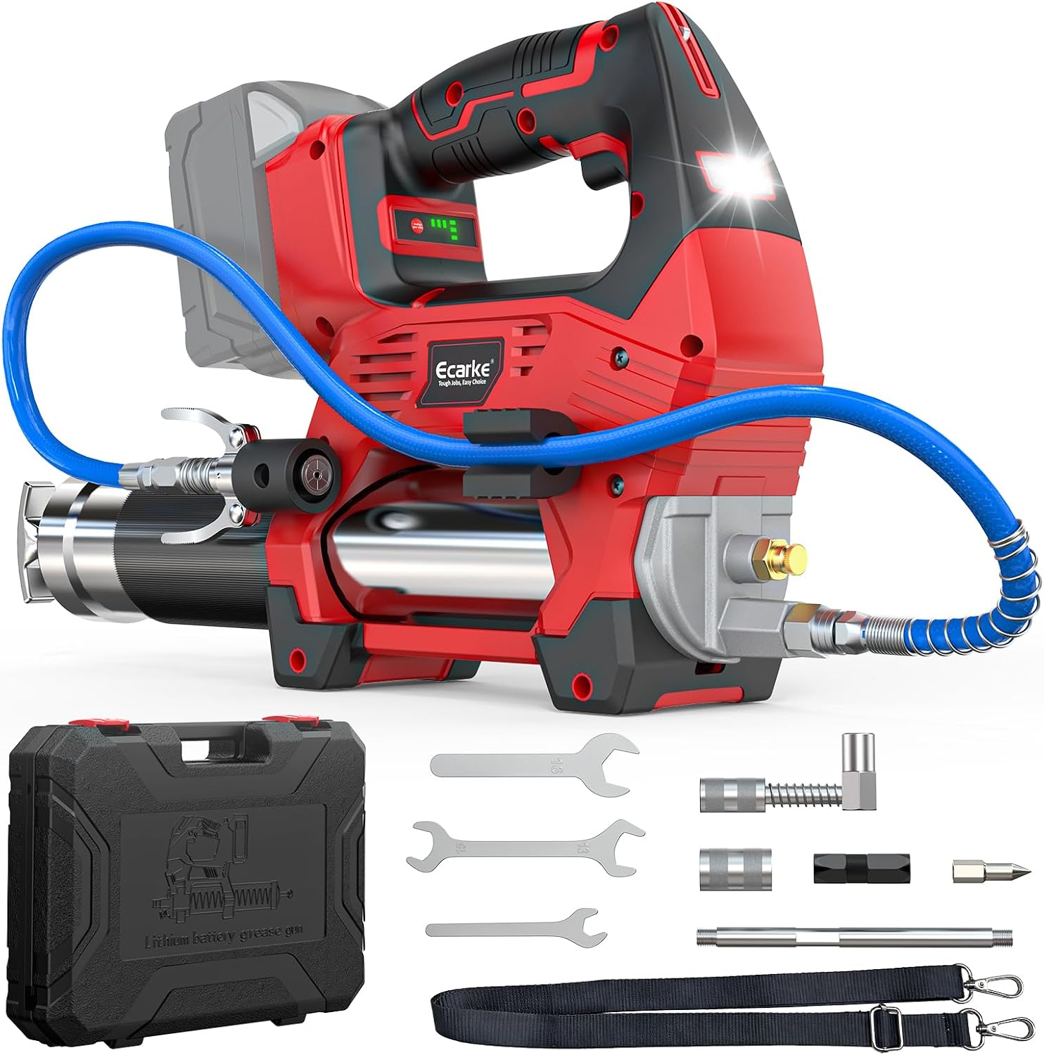 Ecarke Cordless Grease Gun Compatible with Milwaukee 18V Battery (Bare Tool), 3‑Speed Adjustable Flow, 12,000 PSI Max, 39' Hose, Works with Bulk & Cartridge Grease, for Farm/Truck/Construction