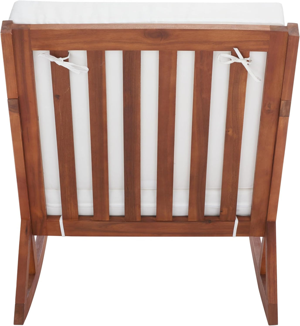 SAFAVIEH Outdoor - Vernon Rocking Chair - Natural & Beige - Solid Wood with Cushion - Shaker-Inspired Slatted Design - Ideal for Patio, Deck, Porch, Backyard, 24.6' Seat Height (PAT7013A)