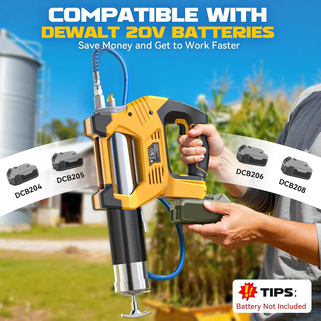 Ecarke Cordless Grease Gun, Compatible with DeWalt 20V Battery (Bare Tool), 3‑Speed Adjustable Flow, 12,000 PSI Max, 39' Hose, Works with Bulk & Cartridge Grease, for Farm/Truck/Construction