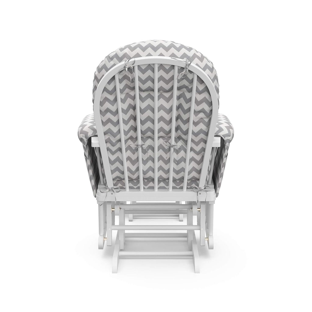 Storkcraft Premium Hoop Glider & Ottoman (White/Gray Chevron) — GREENGUARD Gold Certified Nursery Glider, Solid Wood Craftsmanship, Smooth-Gliding Nursery Chair and Ottoman, Award-Winning