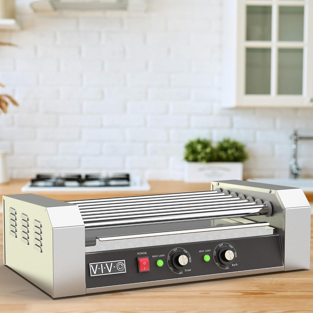 VIVO Electric 18 Hot Dog 7 Roller Grill Warmer, Stainless Steel, Commercial and Household 900W Machine, HOTDG-V007