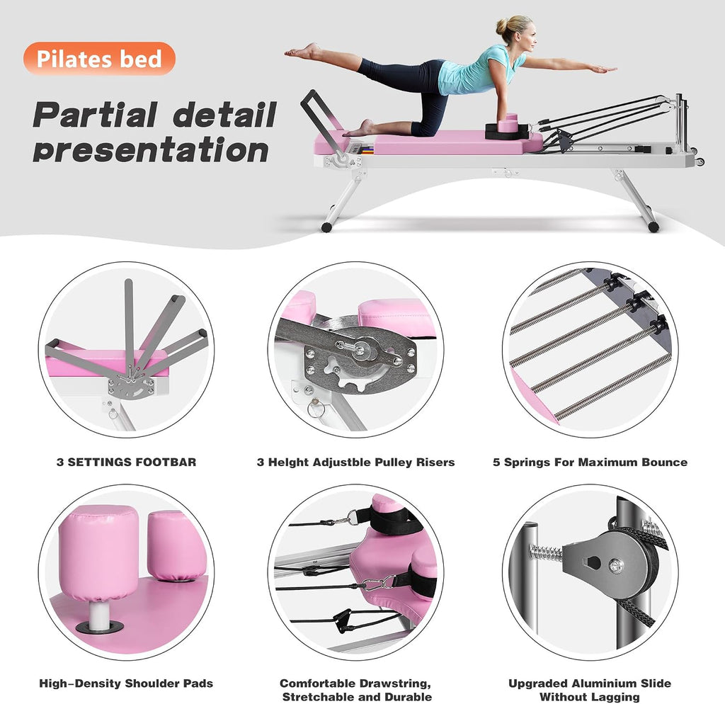 sogesfurniture Foldable Pilates Reformer for Home Gym, Pilates Machine with Dual Resistance Suitable for Advanced and Beginners, Adjustable Pilates Fitness Workout Equipment for Full Body Training