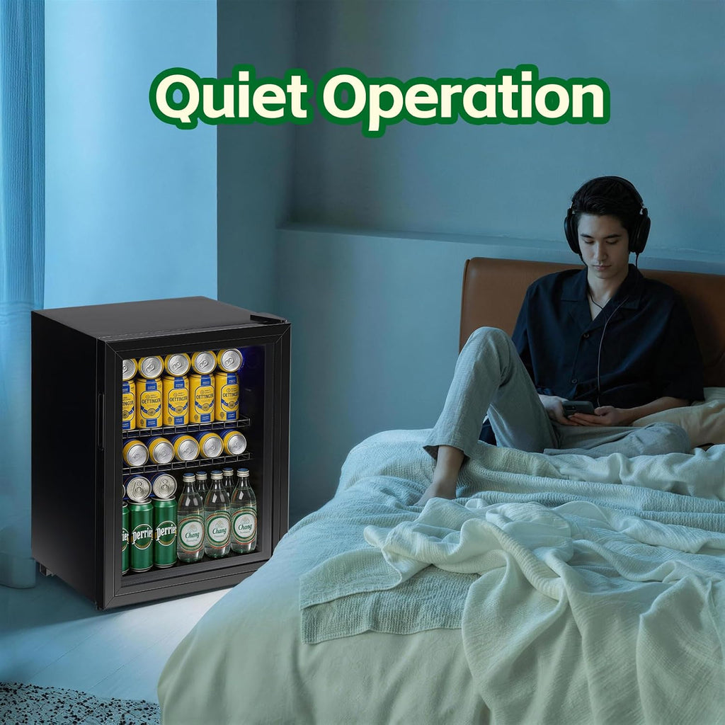 WANAI Beverage Refrigerator Cooler 2.6 Cu.Ft, 85 Can Mini Small Fridge with Glass Door LED Light and Adjustable Shelves for Soda Beer or Wine, Perfect for Home Bar Office, Black