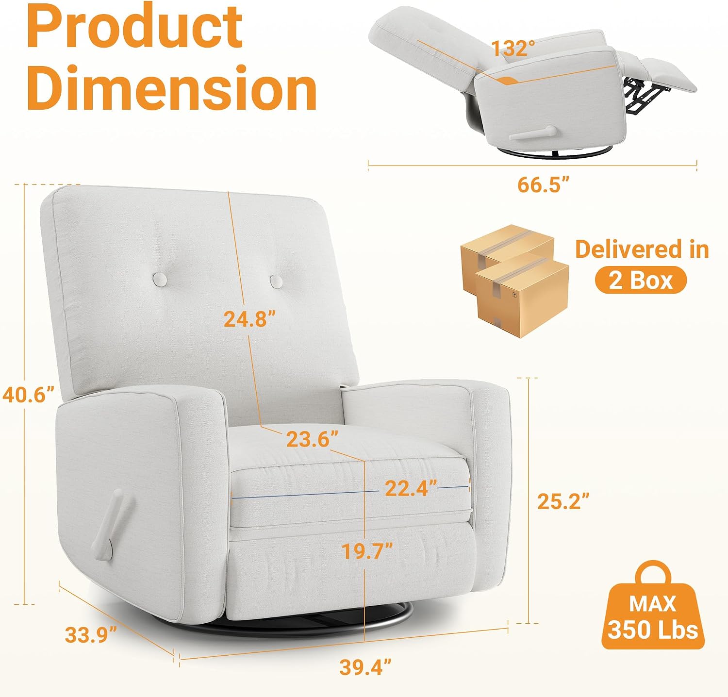 IDEALHOUSE Recliner Chair, 360° Swivel Rocking Glider Chair for Adults with Adjustable Backrest & Footrest, Cozy Linen Upholstered Armchair for Living Rooms, Bedrooms, Apartments, Beige