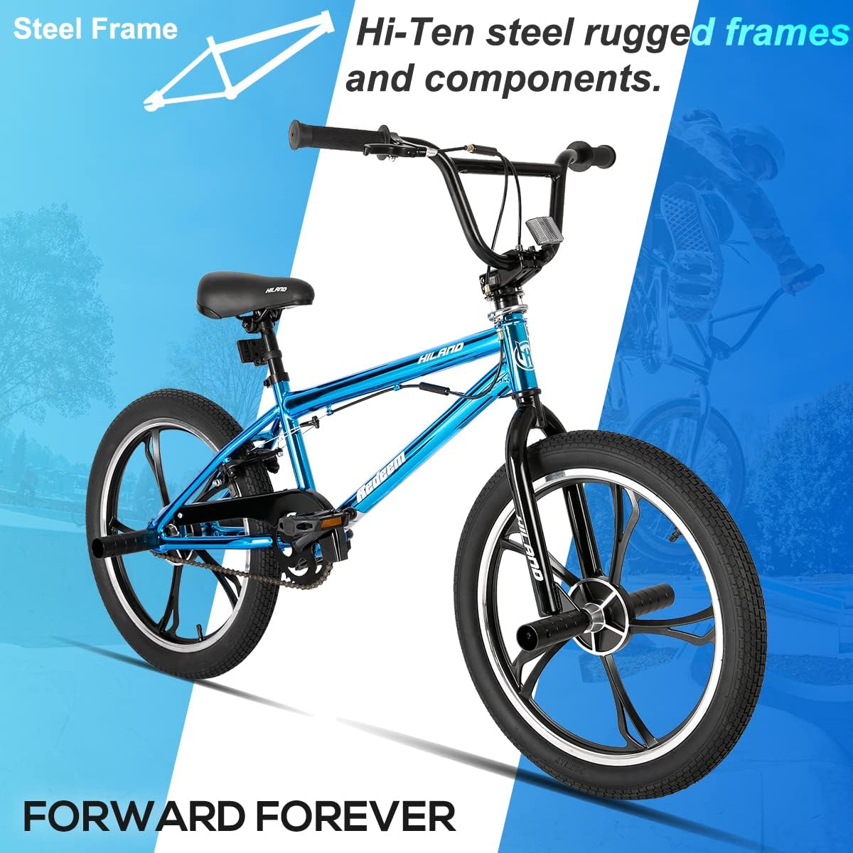 Hiland 20 Inch 3 5 Spoke Kids BMX Bike for Boys Girls Ages 5-12, 360 Degree Rotor Freestyle, 4 Pegs Single Speed Kid's BMX Bicycle, Multiple Colors
