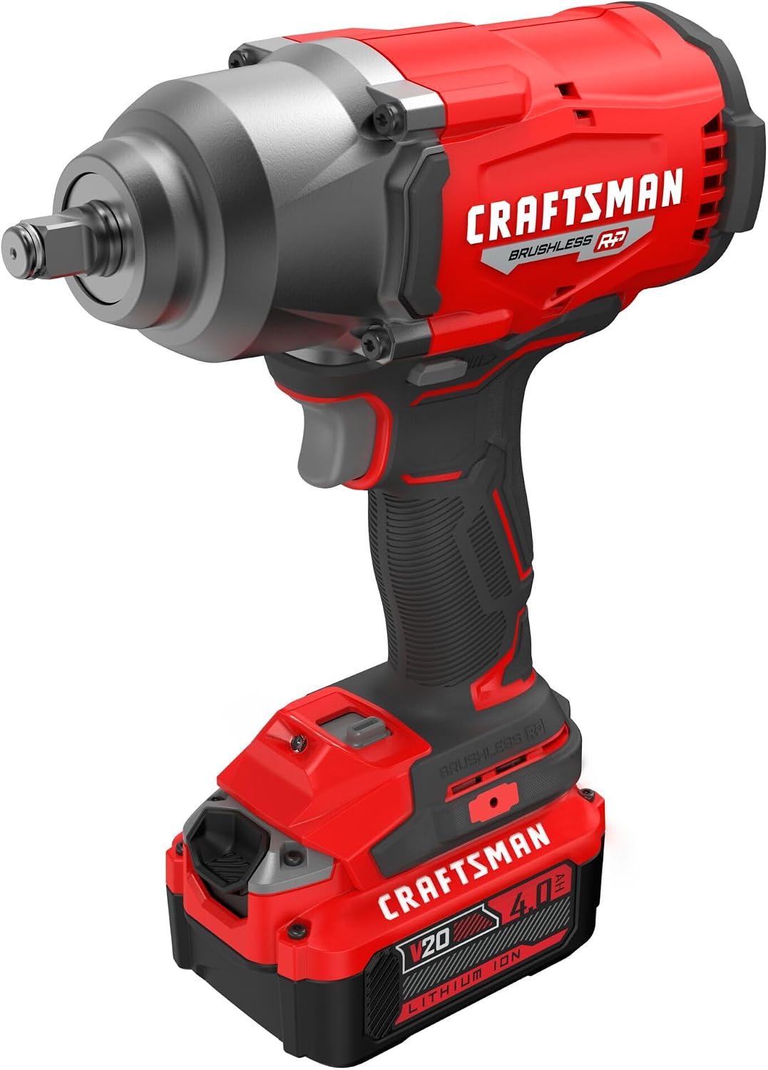 CRAFTSMAN V20 RP Impact Wrench, Cordless, Brushless, High Torque, 1/2 Inch, 4Ah Battery and Charger Included (CMCF940M1)