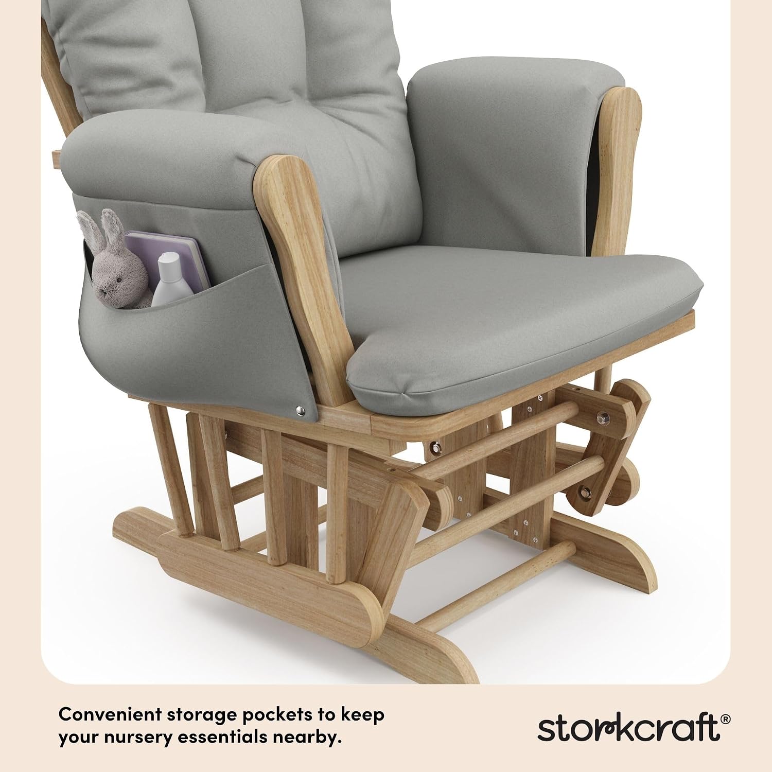Storkcraft Premium Hoop Glider & Ottoman (Natural/Light Gray) — GREENGUARD Gold Certified Nursery Glider, Solid Wood Craftsmanship, Smooth-Gliding Nursery Chair and Ottoman, Award-Winning