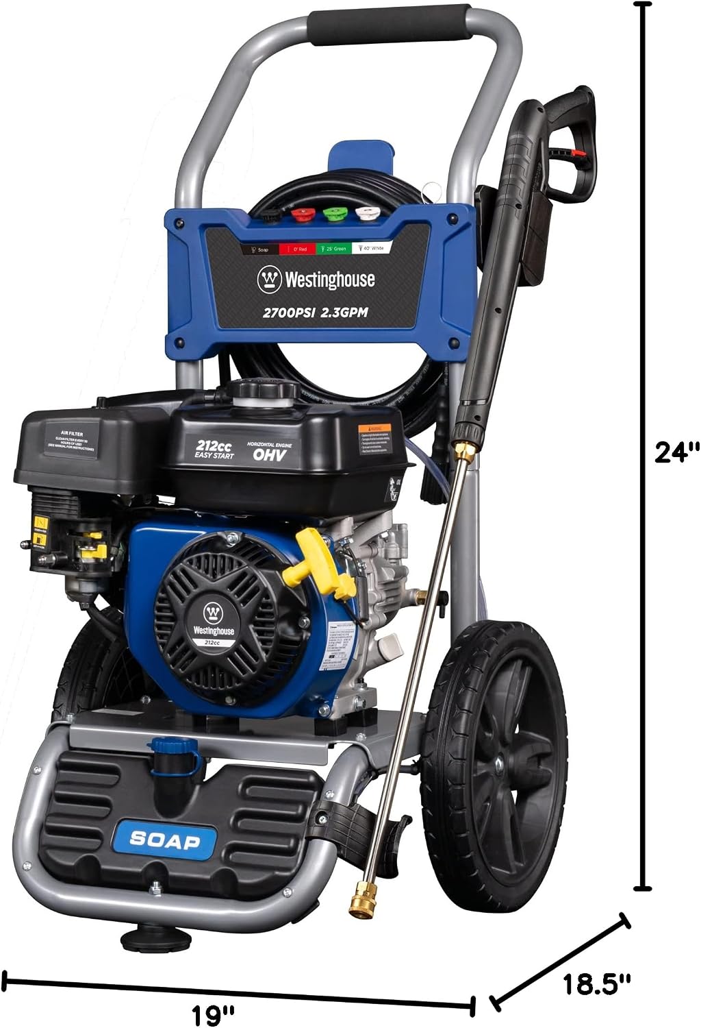Westinghouse WPX2700 Gas Pressure Washer, 2700 PSI and 2.3 GPM, Onboard Soap Tank, Spray Gun and Wand, 5 Nozzle Set, for Cars/Fences/Driveways/Homes/Patios/Furniture