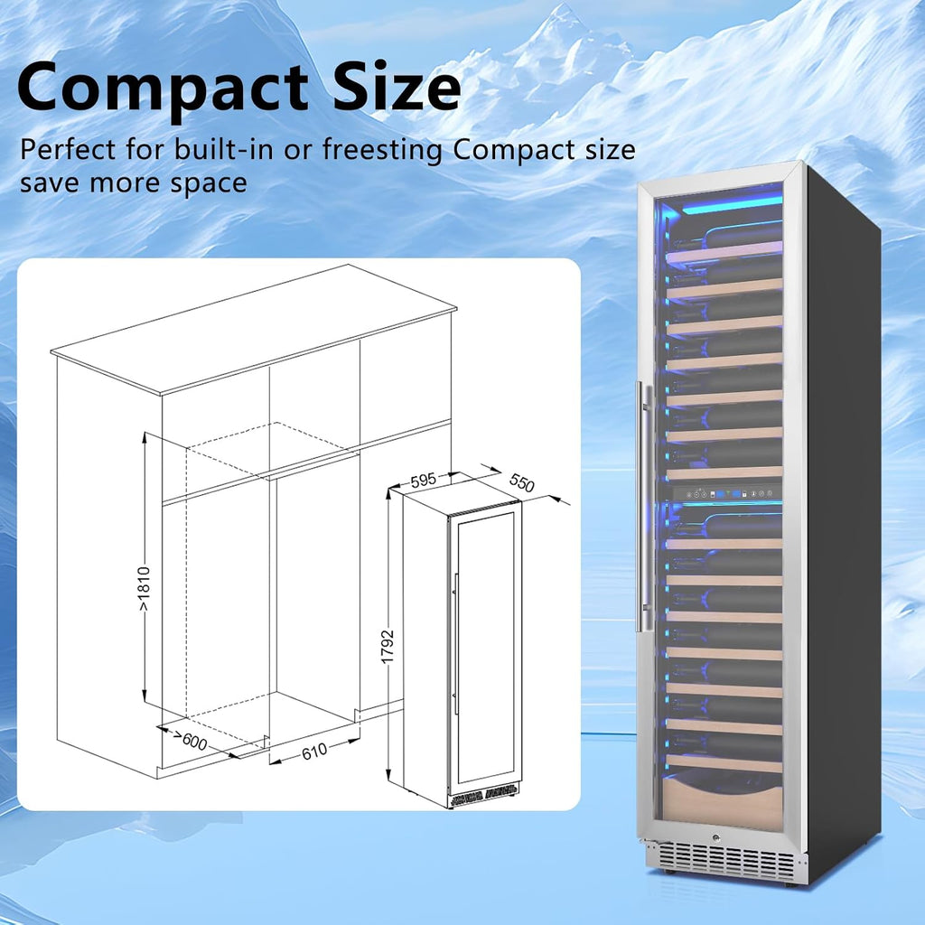 Antarctic Star 385L Wine Cellar Under Counter Built-in Beverage Cooler Mini Fridge Clear Glass Door Digital Memory Temperature Control, Beer Soda LED Light Safety Lock Quiet Operation