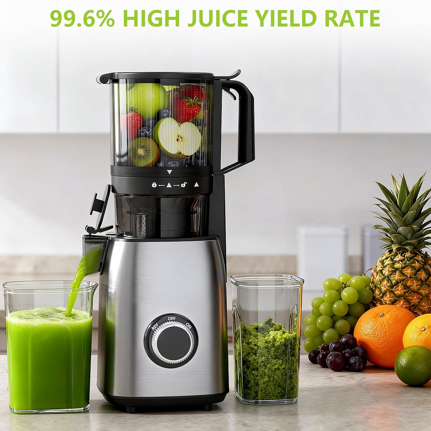 COWSAR Cold Press Juicer Machines, Orange Juicer with 5.4' Extra-Large Feed Chute, 60RPM Slow Masticating Fruit Juicer, 300W Electric Juicer for Citrus, Pomegranate & Vegetables