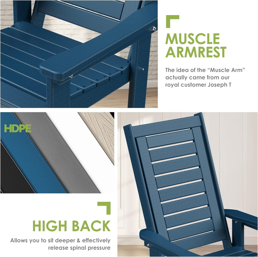 GREENVINES Outdoor Rocking Chairs | Set of 2 | Porch Rocker | HDPE Plastic | Blue | Oversized Rockers | High Back | Big & Tall | Ladder Back | for Patio Outside Backyard Balcony Garden
