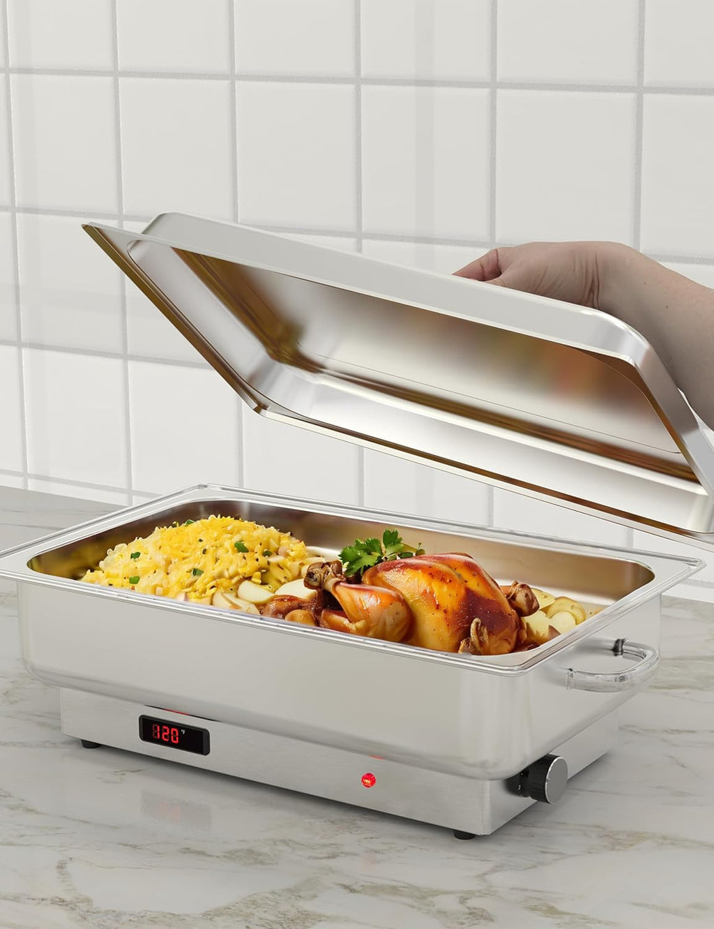 GarveeHome 2 Pack Electric Chafing Dish Buffet Set 9 QT Buffet Servers and Warmers Digital Display Temperature Warming Tray Stainless Steel Food Warmer for Parties Weddings Caterings