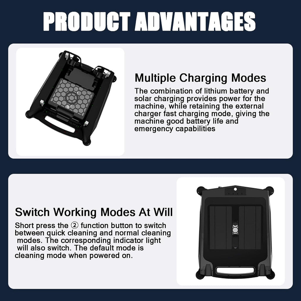 Solar Pool Skimmer, Automatic Pool Vacuum Cleaner, Dual Mode Selectable, Filtration Range 100㎡, 400μm Filtering Density,Fully-Automatic