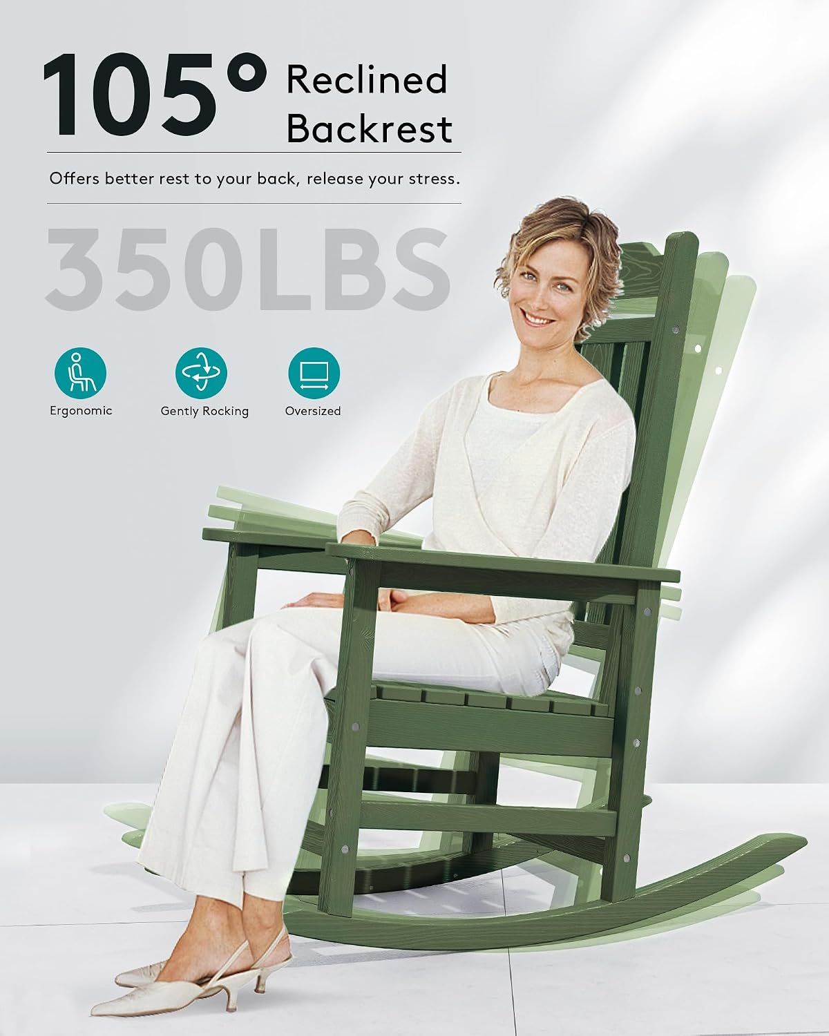 SERWALL Oversized Rocking Chair Set of 2 Outdoor, HDPE Outdoor Rocking Chair Set of 2, Avocado