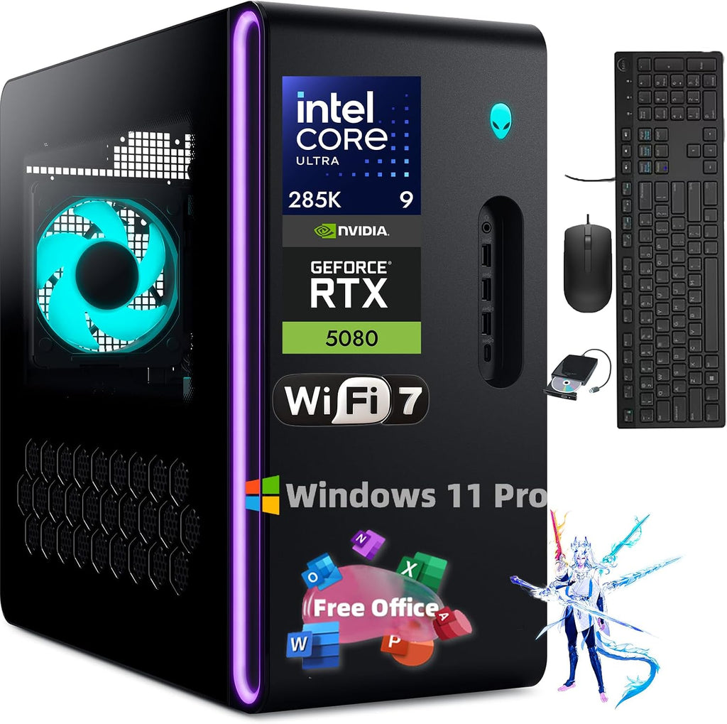 Dell Alienware Aurora R16 Gaming Desktop PC - NVIDIA RTX 5080 16GB GDDR7 - Intel Core Ultra 9 Processor 285K - AlienFX Liquid Cooling - Win 11 Pro, Office Pro(64 GB DDR5 | 4 TB SSD+2TB HDD)