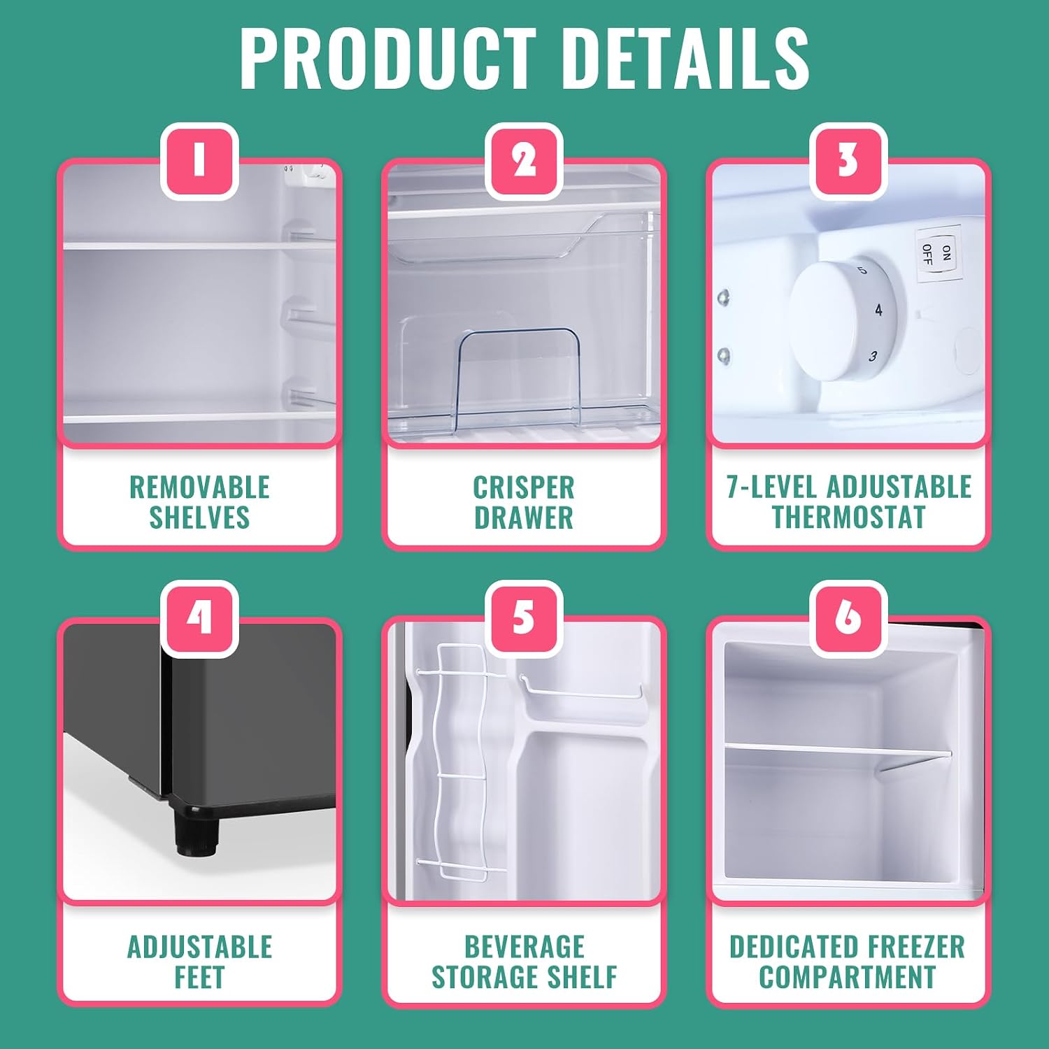 WANAI 5.0 Cu.Ft Fridge with Freezer, Dual Door Refrigerator with 7 Settings Temperature Adjustable, Small Fridge for Office Apartment and Home, Dark Gray