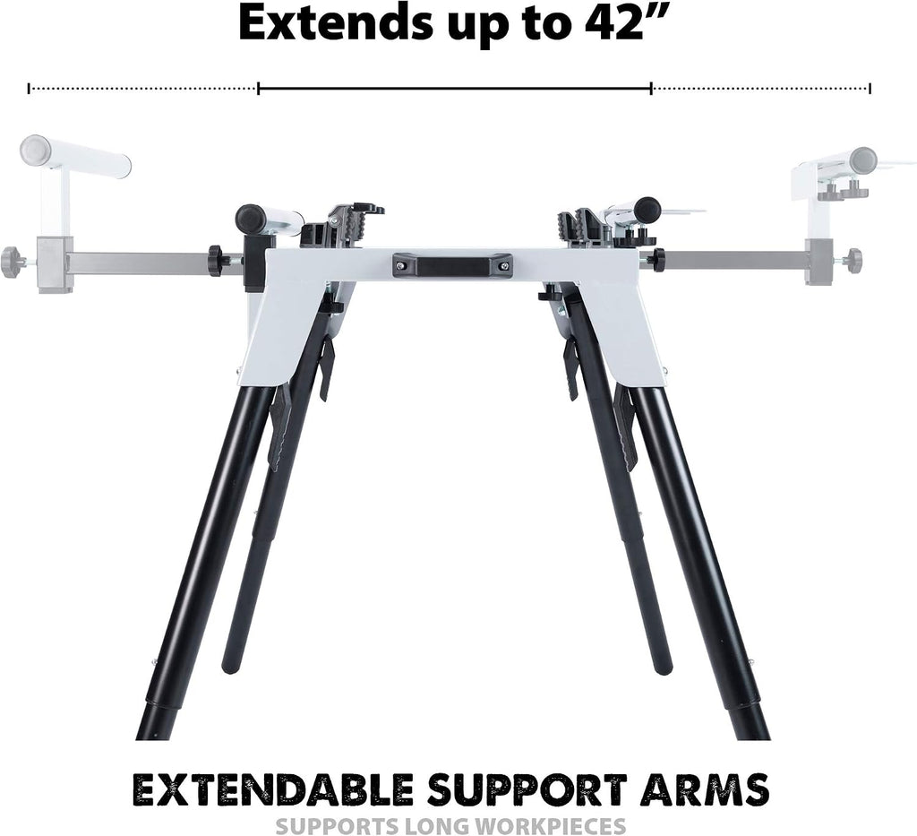 Evolution Power Tools 005-0002 Chop Saw Stand with Universal Fitting, Height Adjustable, 3M Extendable Arms & Supports Upto 225KG,Black/ Silver