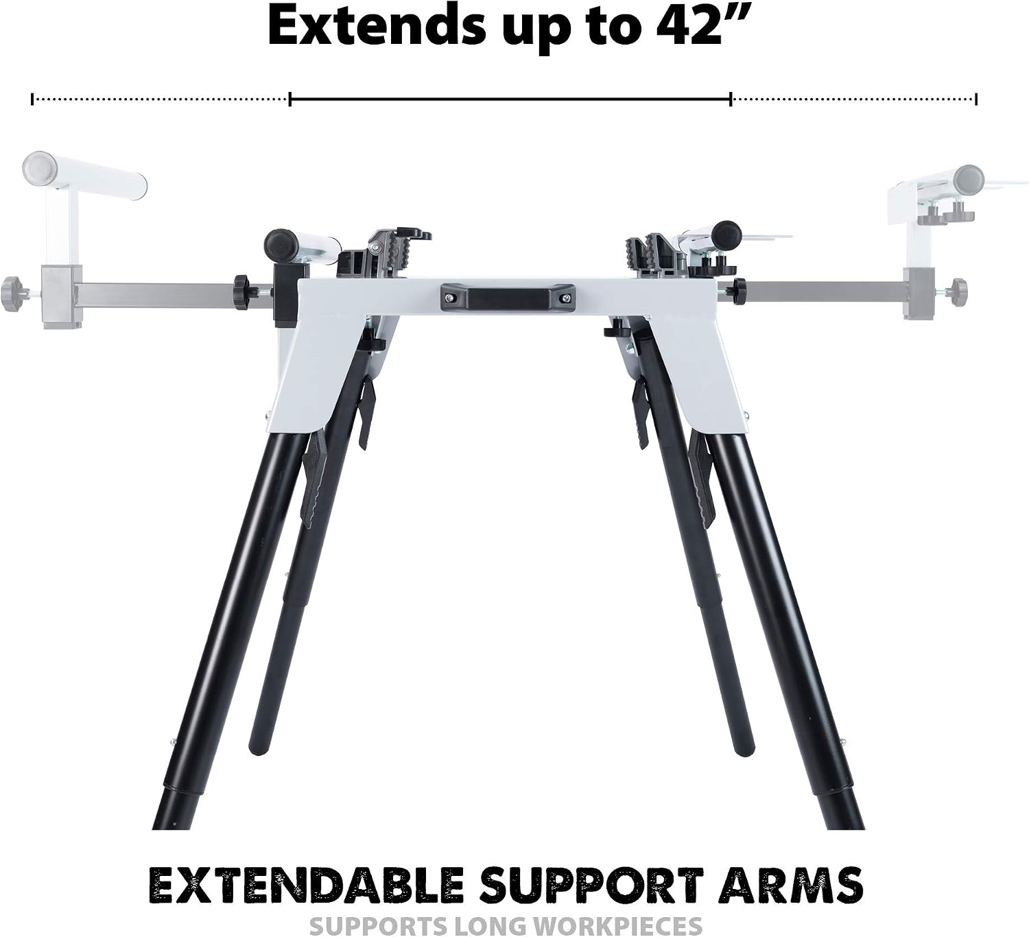 Evolution Power Tools 005-0002 Chop Saw Stand with Universal Fitting, Height Adjustable, 3M Extendable Arms & Supports Upto 225KG,Black/ Silver