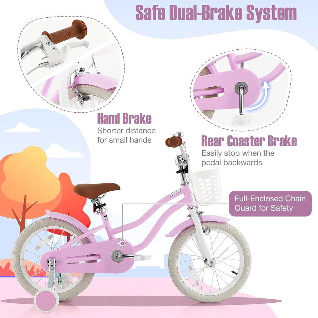 GYMAX Kids Bike for Boys & Girls Aged 3-8 Years, 14/16/18 Inches Children Bicycle w/Training Wheels, Dual Brakes, Adjustable Seat & Handlebar, Toddler Balance Bike