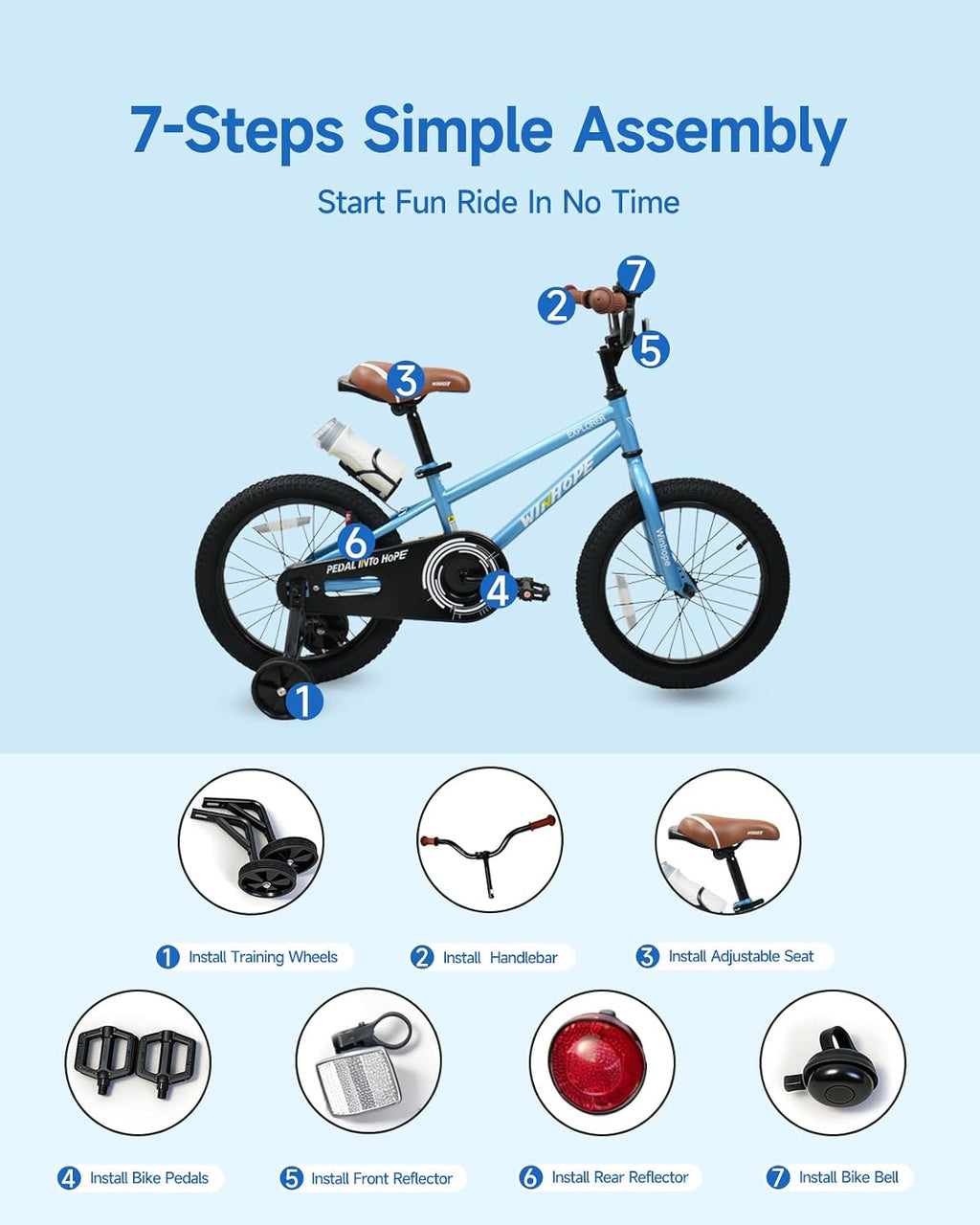 WinHope Kids Bike for Ages 2-9 Boys Girls, 12 14 16 18 Inch Child Bicycle with Training Wheels, Pedal Bike with Coaster Brake for Summer Riding, Birthday Gift