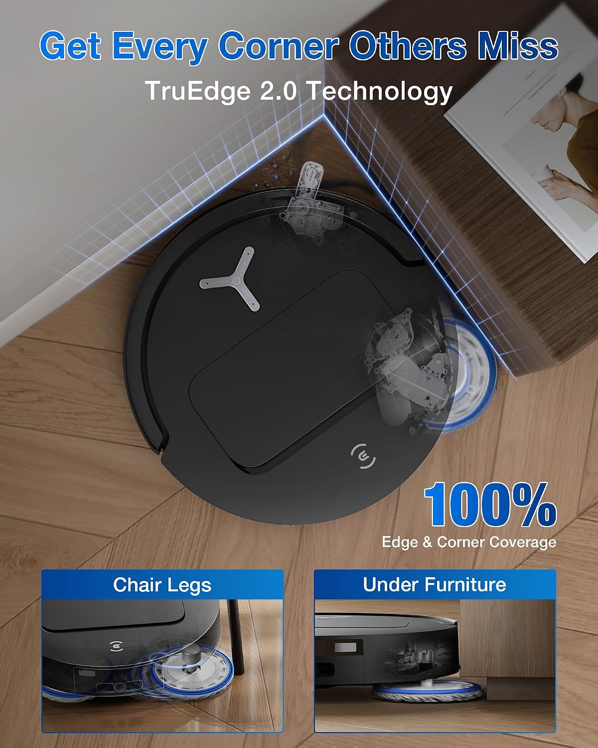 ECOVACS DEEBOT T50 Omni Robot Vacuum and Mop, 3.19' Ultra-Slim, 15,000Pa Suction, ZeroTangle 2.0, TruEdge Edge Cleaning, AIVI 3D Obstacle Avoidance, Auto Mop Wash & Dry, Self-Emptying