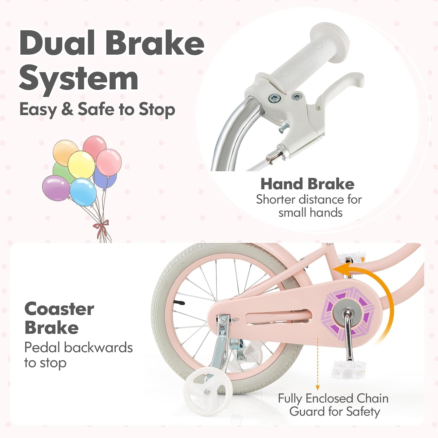 COSTWAY Kids Bike, 14 16 18 Inch Toddler Bike with Training Wheels, Basket, Adjustable Seat & Handlebar, Hand & Coaster Brakes, Bell, for Girl Boy Aged 3-8 Years Old