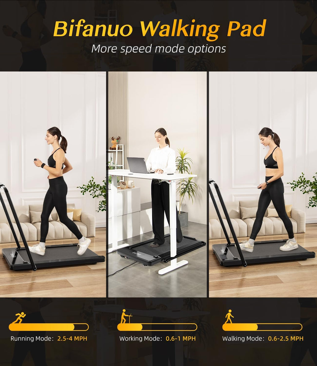 Bifanuo 2 in 1 Folding Treadmill, Smart Walking Running Machine with Bluetooth Audio Speakers, Installation-Free，Under Desk Treadmill for Home/Office Gym Cardio Fitness