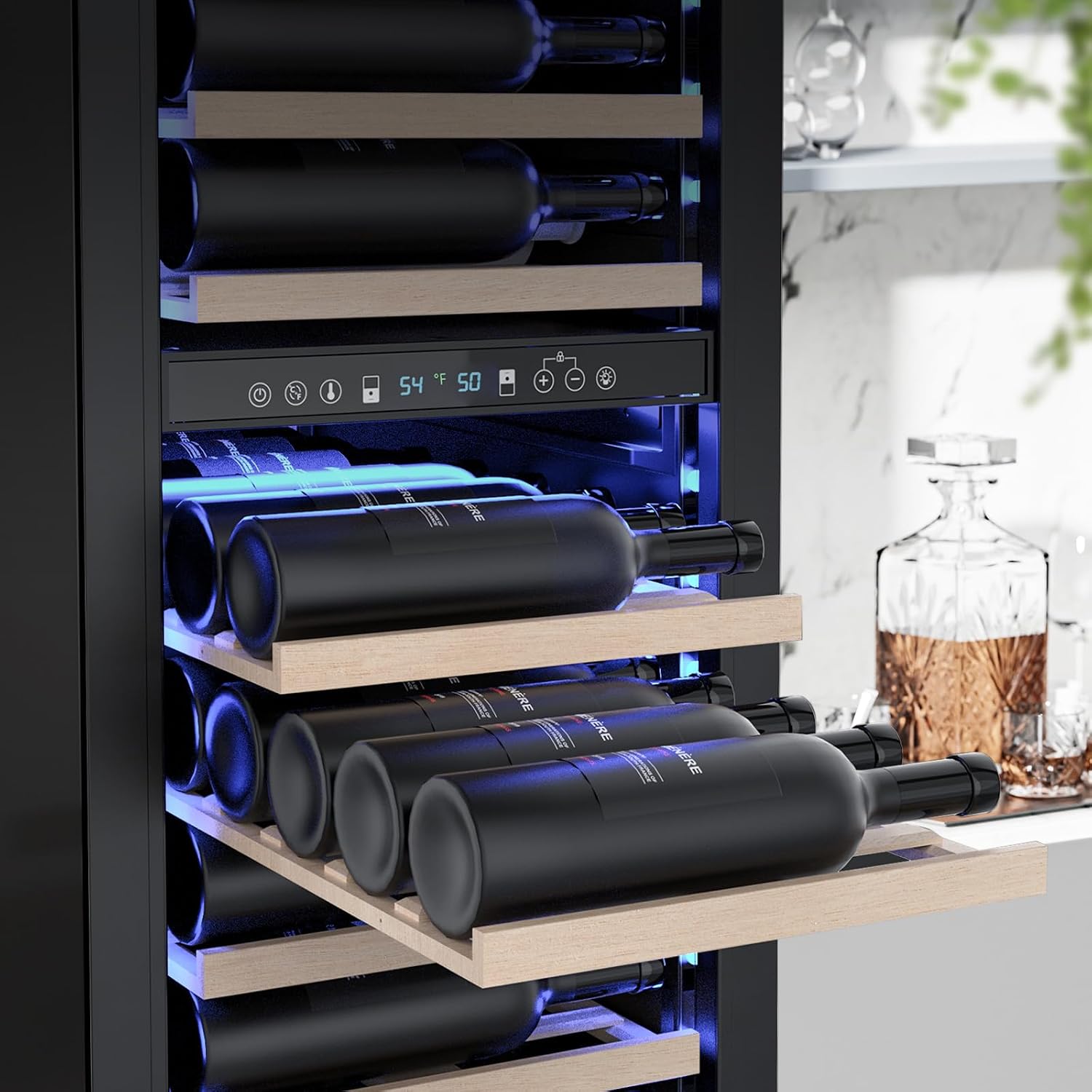 Antarctic Star 385L Wine Cellar Under Counter Built-in Beverage Cooler Mini Fridge Clear Glass Door Digital Memory Temperature Control, Beer Soda LED Light Safety Lock Quiet Operation