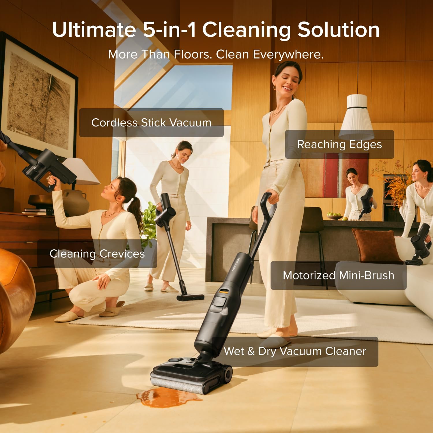 roborock F25 ACE Combo Wet Dry Vacuum Cleaner, 5-in-1 Cordless Stick Vacuum Mop, Smart Hard Floor Washer with 180° Lie-Flat, AI Assitant Wheels, Self Cleaning, 65 min Runtime, Whole House Cleaning