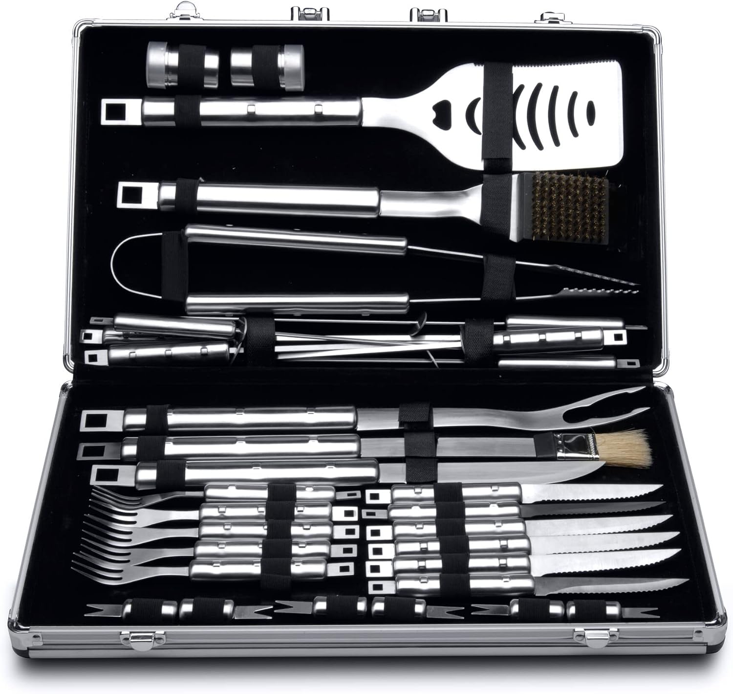 BergHOFF Essentials Stainless Steel 33pcs BBQ Carrying Case Silver Cubo Grill Tools Indoor Outdoor Use Dishwasher Safe