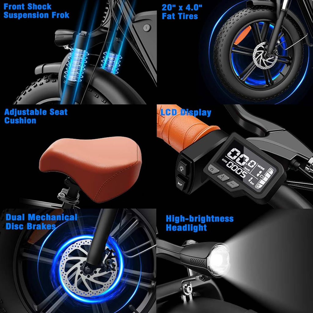 GugoIs 2 Seater Electric Bike for Adults, 750/1000W & 28/30 MPH E-Bike with 748.8/960 Wh Removable Battery, 16/20' Commuter Ebikes, 25-60 Miles, Full Suspension Adults Electric Bicycles