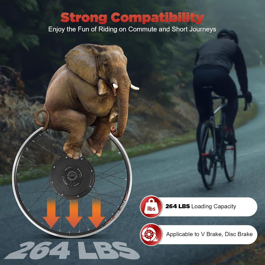 Electric Bike Conversion Kit, 48V 1000W 700C 28'/ 29' Front/Rear Wheel Electric Bicycle Hub Kit Dual Mode Controller w/LCD Display & PAS, 5-Speed Adjustment E-Bike Conversion Kit