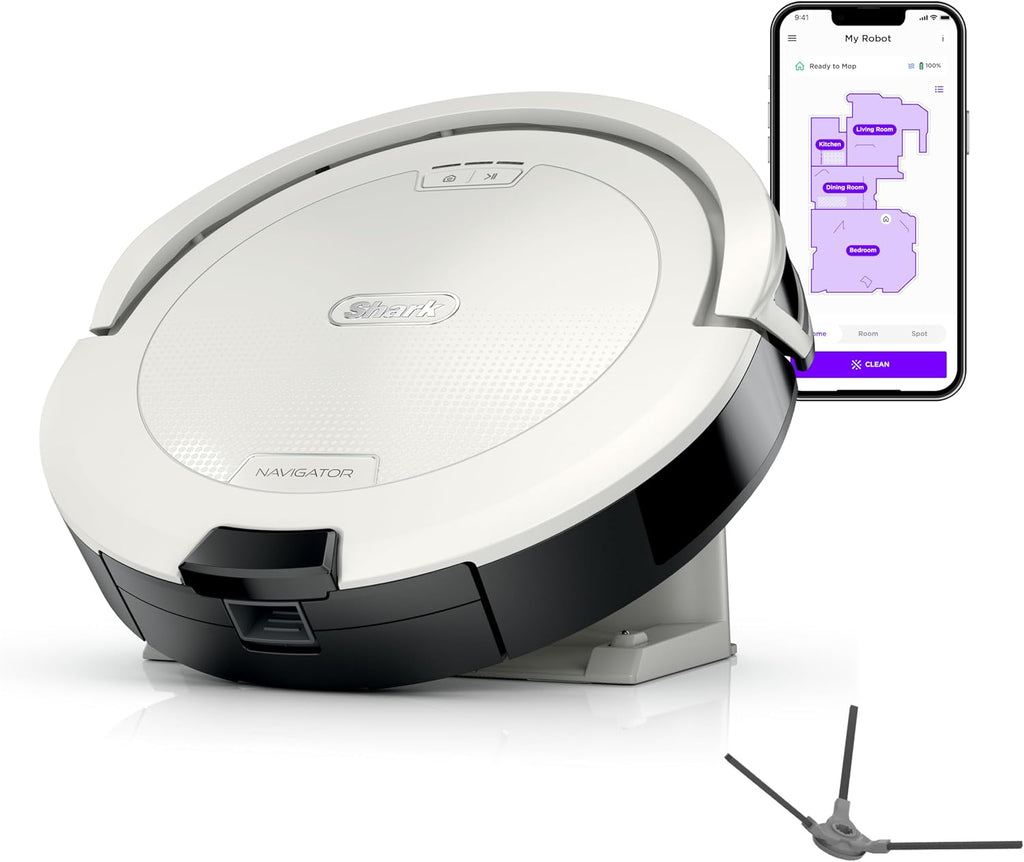 Shark Navigator Robot Vacuum with SmartPath Navigation and Self-Cleaning Brushroll, Powerful Suction, for Carpets & Hard Floors, White, AV2120