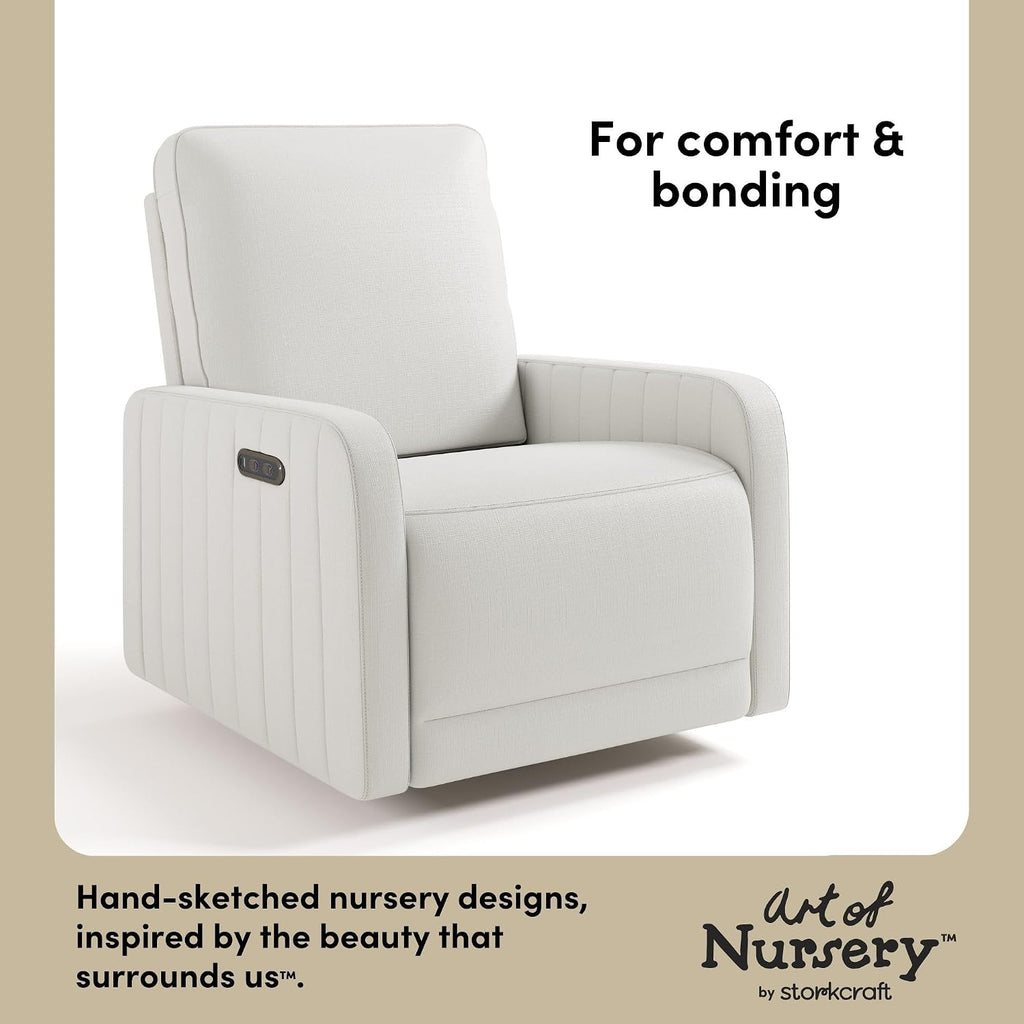 Storkcraft Kyoto Deluxe Extra-Wide Power Recliner Swivel Glider – Premium Electronic Nursery Wide Glider Rocking Chair, Oeko-TEX 100 Certified, Includes Dual-USB Charging Port (Ivory Basketweave)