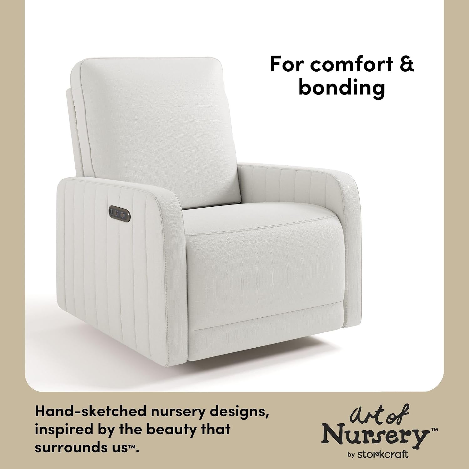 Storkcraft Kyoto Deluxe Extra-Wide Power Recliner Swivel Glider – Premium Electronic Nursery Wide Glider Rocking Chair, Oeko-TEX 100 Certified, Includes Dual-USB Charging Port (Ivory Basketweave)