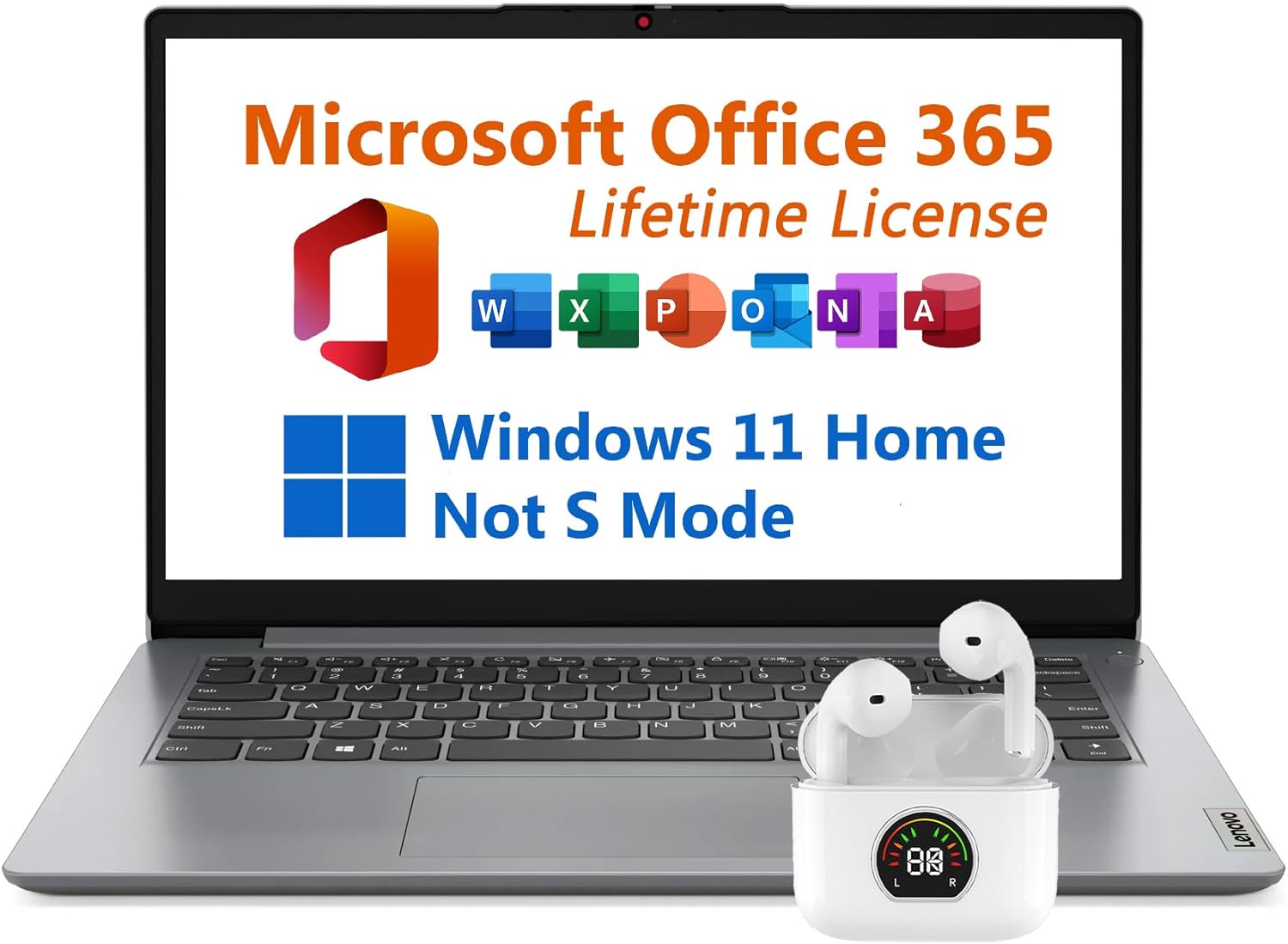 Lenovo 14' Laptop, Free Microsoft 365 with Lifetime License, Intel Celeron N4500 2.8 GHz, 10 Hours Battery, 4GB RAM, 128GB eMMC Storage + 128GB SSD, WiFi 6, USB-C, Windows 11 Home, Toree Earbuds