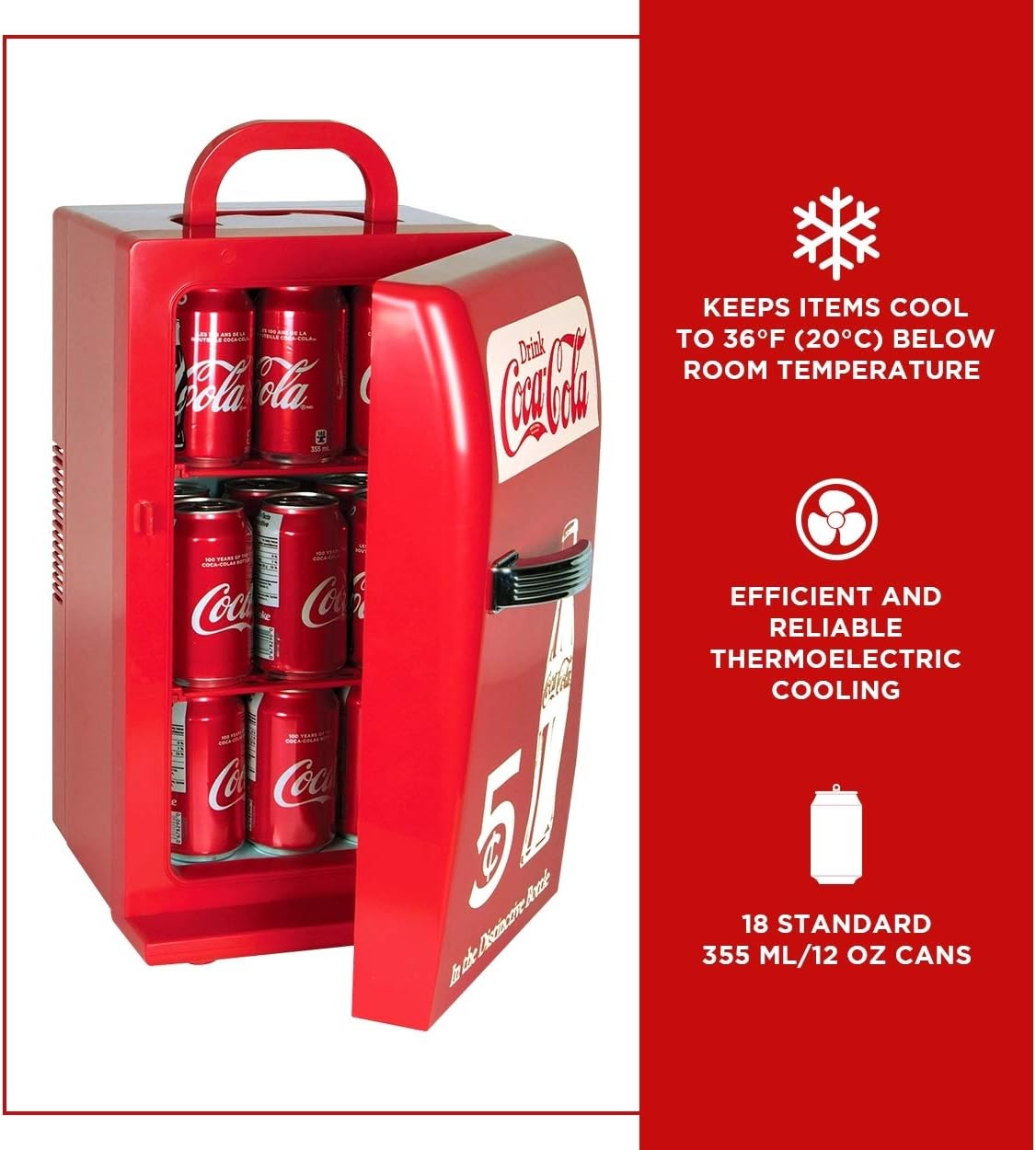 Coca Cola Mini Fridge - 18 Can Refrigerator for Bedroom Office, Portable Table Top Beverage Cooler, 12V 110V Refrigerador For Drink, Soda, Wine, Use In Car, Dorm, Outdoor, Patio