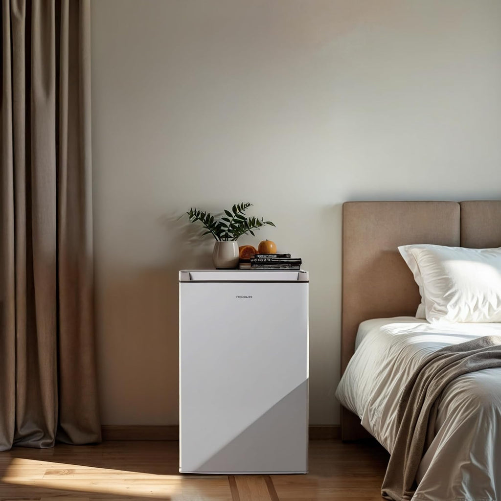 Frigidaire Mini Refrigerator, Compact Freezer Compartment, Adjustable Thermostat Control, Reversible Door, Contemporary Series, 4.5 cu ft, White