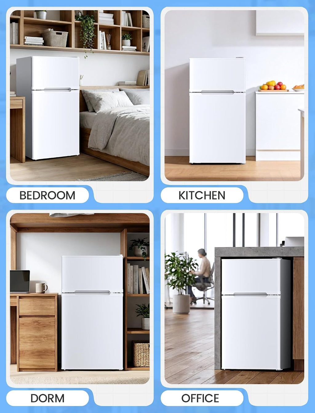 COWSAR 2.5 Cu.Ft Dorm Fridge with Freezer, Double Reversible Door Compact Refrigerator with 2 Removable Shelves, Commercial Drink Fridge for Bedroom, Office, Kitchen, Dorm, White