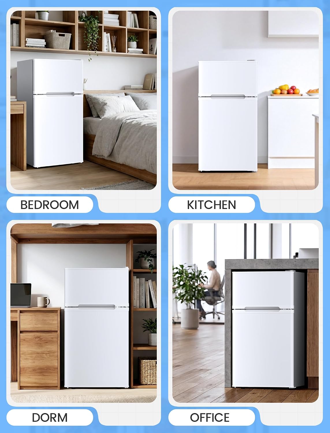 COWSAR 2.5 Cu.Ft Dorm Fridge with Freezer, Double Reversible Door Compact Refrigerator with 2 Removable Shelves, Commercial Drink Fridge for Bedroom, Office, Kitchen, Dorm, White