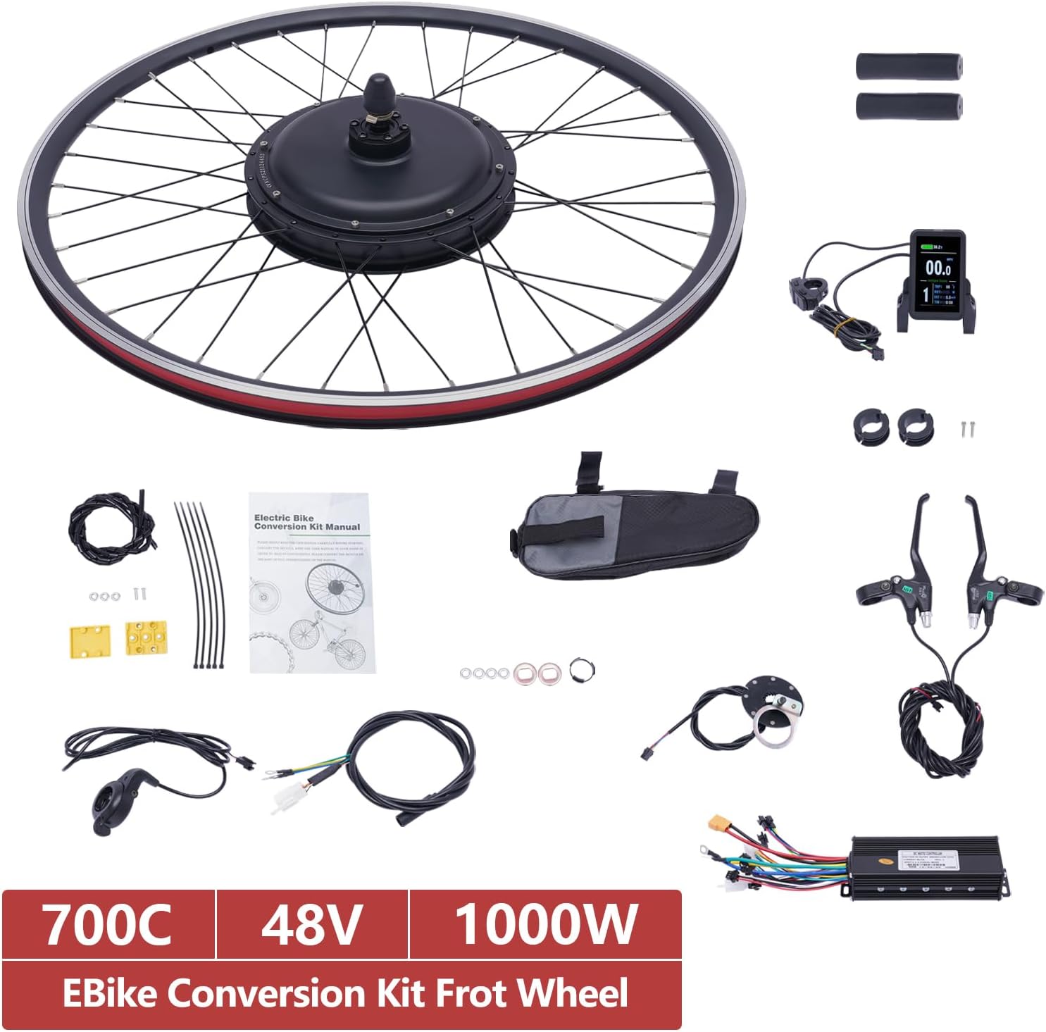 Electric Bike Conversion Kit, 48V 1000W 700C 28'/ 29' Front/Rear Wheel Electric Bicycle Hub Kit Dual Mode Controller w/LCD Display & PAS, 5-Speed Adjustment E-Bike Conversion Kit