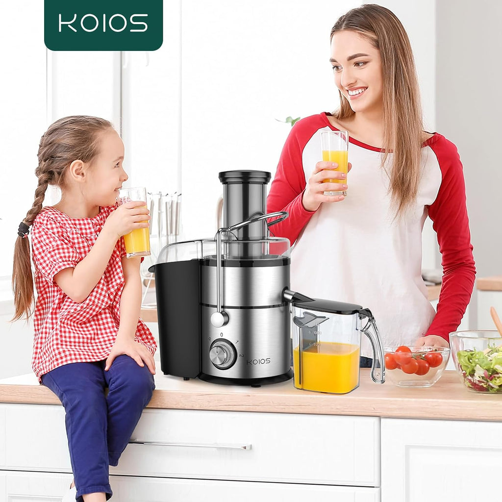 KOIOS 1300W Centrifugal Juicer Machines, High Juice Yield Juice Extractor with 3 inch Wide Feed Chute, Full Copper Motor & Titanium-Plated Filter, Easy Clean, 3 Speeds, BPA Free, Stainless Steel