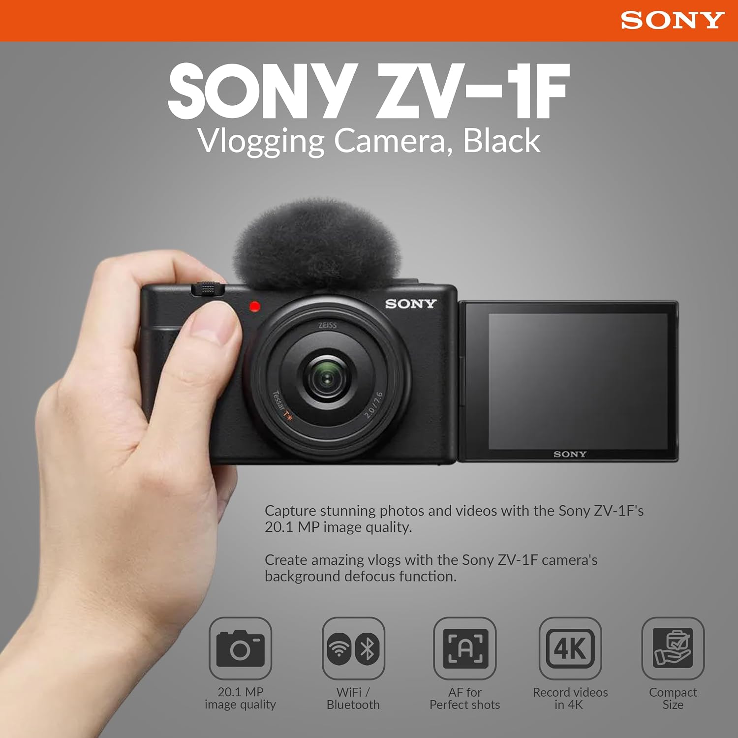 ZV-1F Vlogging Camera, Black, Bundle with Extreme 32GB SD Card, Camera Bag, Tripod, for Point and Shoot Camera, Complete Sony Digital Vlog Camera Kit, Sony 1-Year Warranty